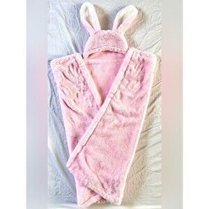 Little Miracles Pink Bunny Hooded Kids Blanket Wrap – Soft Plush Bunny Ears